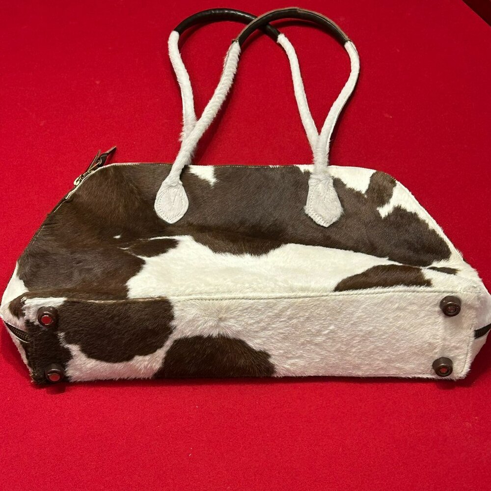 Custom Made Cowhide Zip Tote Bag ✨ Brown & White - Picture 4 of 11